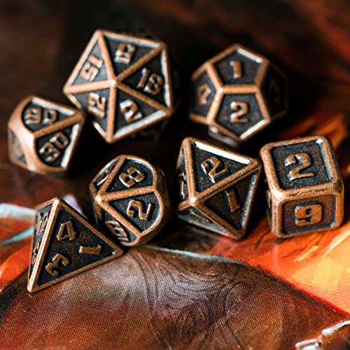 UDIXI 10mm Mini Metal DND Dice Set, 7-Die Small Metal Dice for D&D Role Playing Games (Copper) - color: Mini-copper(10mm)