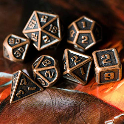 UDIXI 10mm Mini Metal DND Dice Set, Small Metal Dice for D&D (Copper) | 7-Pieces, Lightweight, Velvet Drawstring Bag, for Dungeons and Dragons Role Playing Games Tabletop Games - color: Mini-copper(10mm)