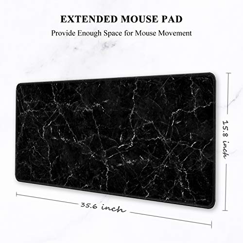 Auhoahsil Large Mouse Pad, Full Desk XXL Extended Gaming Mouse Pad 35" X 15", Waterproof Desk Mat with Stitched Edges, Non-Slip Laptop Computer Keyboard Mousepad for Office and Home, Marble Design - color: 43 Calm Black Marble, size: XXL - Extended size 3