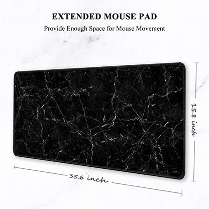 Auhoahsil Large Mouse Pad, Full Desk XXL Extended Gaming Mouse Pad 35" X 15", Waterproof Desk Mat with Stitched Edges, Non-Slip Laptop Computer Keyboard Mousepad for Office and Home, Marble Design - color: 43 Calm Black Marble, size: XXL - Extended size 3