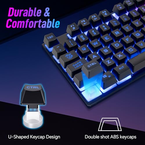 CHONCHOW Wired Gaming Keyboard, Light Up with Anti-Ghosting Keys | 104 Keys Full Size Ergonomic Design Cheap Keyboard LED Backlit for PC Mac Laptop Desktop, Gaming or Office