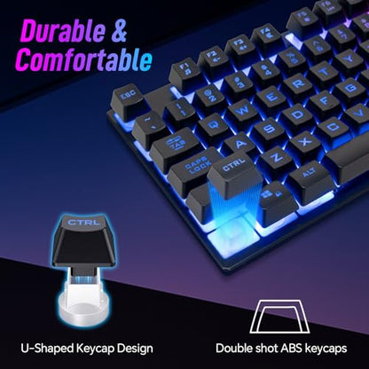 CHONCHOW Wired Gaming Keyboard, Light Up with Anti-Ghosting Keys | 104 Keys Full Size Ergonomic Design Cheap Keyboard LED Backlit for PC Mac Laptop Desktop, Gaming or Office
