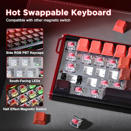 Alux60-60% Mechanical Gaming Keyboard Wired, Magnetic Switch Hot Swappable, Rapid Trigger Hall Effect Magnetic Switches, 8K Hz Polling Rate, RGB Small Keyboard for Mac/Win (Red) - color: Red