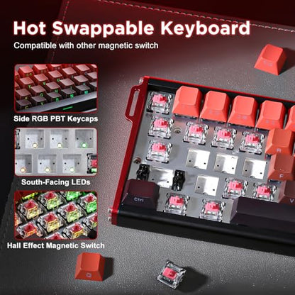 Alux60-60% Mechanical Gaming Keyboard Wired, Magnetic Switch Hot Swappable, Rapid Trigger Hall Effect Magnetic Switches, 8K Hz Polling Rate, RGB Small Keyboard for Mac/Win (Red) - color: Red