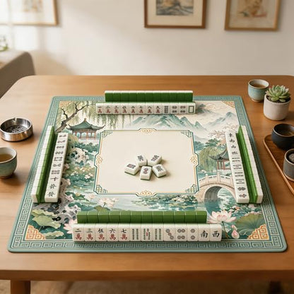 Mahjong Mat for Table 31.5” x 31.5”, Noise Non-Slip Rubber Mahjong Mats, 3mm Thick Waterproof Mahjong Table Mats with Carrying Bag for Mahjong, Poker, Card and Board Games - style: Pink and Green