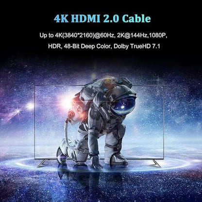 4K HDMI Cable 3FT 2-Pack, High Speed HDMI to HDMI Cable 3 Feet HDMI 2.0 Cord Supports 4K@60Hz, 2K, 1080P, HDCP 2.2, HDR, 3D, ARC & Ethernet for HDTV, Laptop, Monitor, PS5, Xbox - size: 3FT