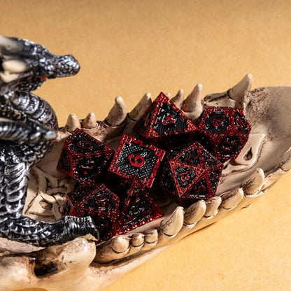 UDIXI Metal DND Dice Set, Metal Dice Set D&D for Tabletop Games (Black Red) | 7-Pieces, Dragon Carved, Chain-edge Design, Metal Gift Box, DM Gift, for Dungeons and Dragons Role Playing Games - color: Chain Frame-red Black