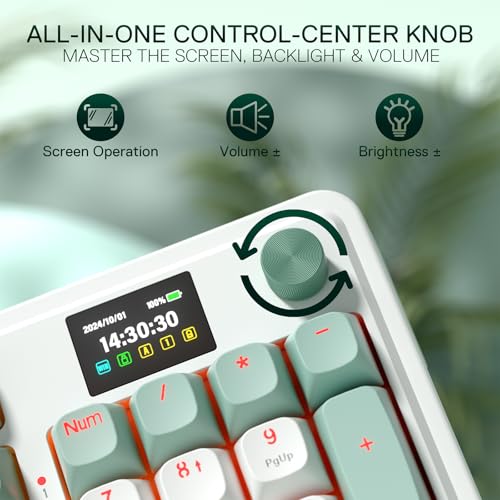 Redragon K719 Wireless Gasket Gaming Keyboard w/Hype Screen & Knob, 95 Keys Mechanical Keyboard, Easy-Control 1.14’’ TFT Info Display, 5-Layer Noise Dampening, Custom Linear Switch, Jade Cloud Color - color: Jade Cloud
