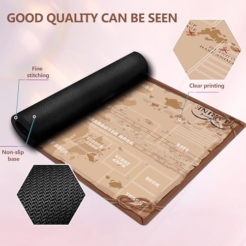 2-Player TCG Playmat with Zones Compatible with One Piece Card Game, Bonus Power Counter Dice & Storage Bag Included 24x24 Inches, Non-Slip Rubber Trading Card Game Mat (Map) - color: Map