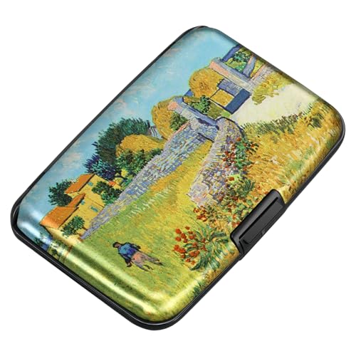 ELFISH Mini RFID Aluminum Wallet Credit Cards Holder Business Card Case Metal ID Case for Men Women(Farmhouse) - color: Farmhouse