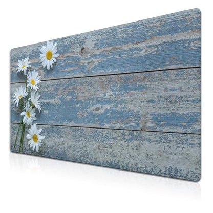 Computer Desk Mat Mouse Pad, Big Non-Slip Rubber Base Mousepad for PC, Work, Game, Office, Home - 35.4 X 15.7 Inch - Daisy Flowers on Old Wooden - color: Old Wooden