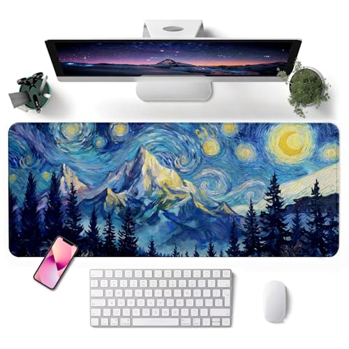 Mouse Pad, Desk Mat, 31.5x11.8in Large Mousepad, Starry Forest | Desk Pad with Stitched Edge & Rubber Non-Slip Bottom, Gaming Mouse Pad, Extended Mousepad for Home, Office - color: Starry Forest