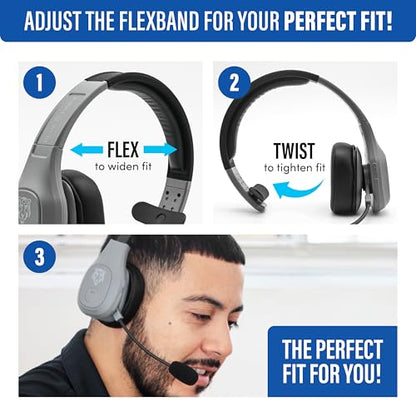Blue Tiger Storm Gray - Premium Trucker Bluetooth Headset - Wireless Noise Canceling Mono Headset with Mic - High-Fidelity Sound, 30-Hour Talk Time, USB-C Charging - for Truck Drivers, Bluetooth 5.0 - color: Gray, style: Storm