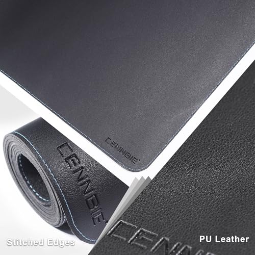 CENNBIE Leather Desk Mat - 31.4" x 19.6" Computer Desk Pad (Black) | Premium stitched edges resist wear. Easy to clean. Protects desk from spills, stains ,scratches. Smooth glide. Office & home. - color: Black, size: 19.6" x 31.4"