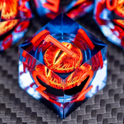 ARUOHHA DND Resin Dice Gazes Eye Dice Blue Red Liquid Core Flaming RPG Sharp Edged Dice Set with Gift Box, Polyhedral D and D Dice Set Compatible with Dungeons Dragons Role Playing Game D20 D6 - color: Sl01-blue Red