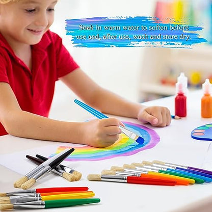 20 Pcs Kids Paint Brushes - Round & Flat, Easy Hold & Clean, Bristle Craft for Acrylic, Oil & Watercolor Paint