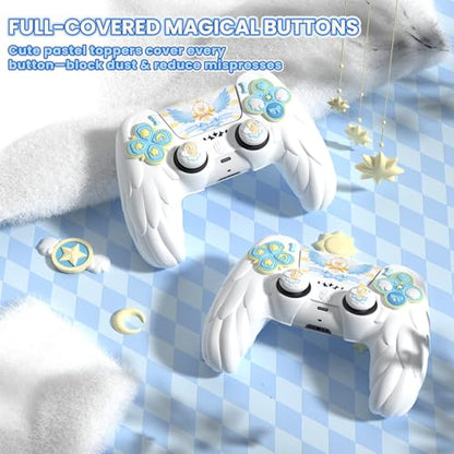 PlayVital Magic Wings Protective Silicone Cover Skin for ps5 Controller – Soft Anti-Slip Grip Protector Case for ps5 Controller with Thumbstick Caps & Stickers, Charging Station Compatible - White - color: White