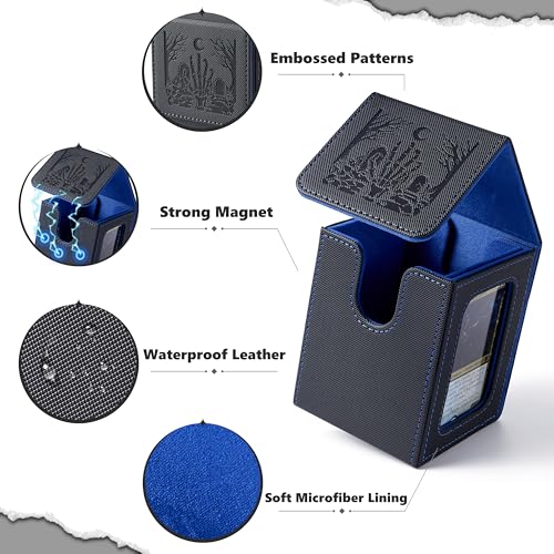 Zombie Themed MTG Deck Box with Commander Display (Black and Blue) | Holds 120 Single/100 Double-Sleeved Cards, Fit MTG/PTCG/OPTCG Cards, Strong Magnet, PU Leather, With 2 Dividers & 1 Toploader - color: Zombie