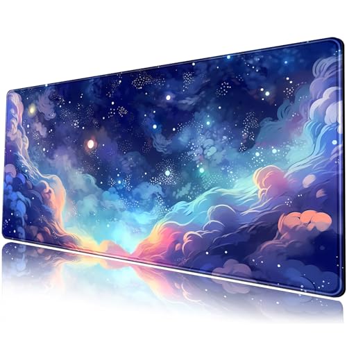 Pastel Anime Space Desk Mat Nebula View Cute Aesthetic Desk Pad Stars Galaxies Deep Dark Blue Cosmos Large Mouse Pad Extended Gaming Mousepad XL Laptop Keyboard Mouse Mat 31.5"x11.8" - color: Anime Space