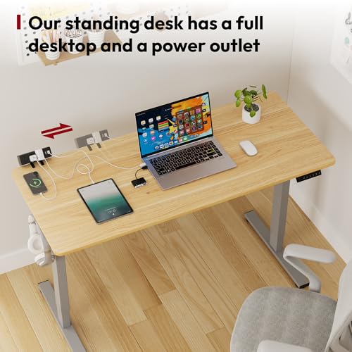 SANODESK Electric Standing Desk with Desk Clamp Power Strip 40"x 24" Whole-Piece Desktop Height Adjustable Stand Up Desk with Cable Management Sit Stand Home Office Desk Silver Frame/Maple Top - color: Silver Frame+maple Top, size: 40"x24"
