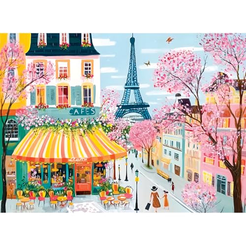 500 Piece Puzzle for Adult,Cityscape Eiffel Tower Jigsaw Puzzle for Senior,Unique Large Piece Puzzle with HD Print & Poster,nterlock Perfectly Frameable,Challenging Family Game Great Gifts,20.5 x 15In - color: Cafe