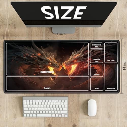 Board Game Mat TCG Playmat Plus 50 Pcs Card Sleeves, 24 x 14 inches Table Mats Games Mousepad with Zones Smooth Surface for MTG RPG CCG Trading Card Game Play Mats, Fierce Fire Dragon - color: Fierce Fire Dragon, size: Zone 1
