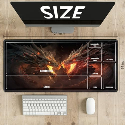 Board Game Mat TCG Playmat Plus 50 Pcs Card Sleeves, 24 x 14 inches Table Mats Games Mousepad with Zones Smooth Surface for MTG RPG CCG Trading Card Game Play Mats, Fierce Fire Dragon - color: Fierce Fire Dragon, size: Zone 1