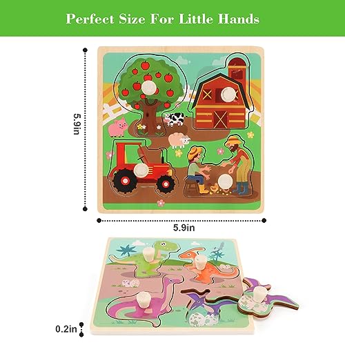 Wooden Peg Puzzles for Toddlers 1-3, Kids' Educational Preschool Peg Puzzle Toy, Set of 4 Toddler Puzzles - Farm, Dinosaur, Fruit and Marine Animals, Ideal Gift for Ages 1 2 3 Boys and Girls - color: Style a