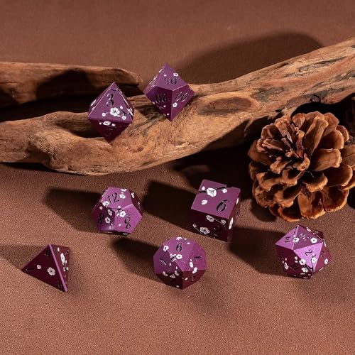 UDIXI DND Metal Dice Set, Flower Solid Metal RPG Dice Set Purple for D&D | White Flower, Metal Case Packaging, Heavy Metal Dice, D&D Gift, for Dungeons and Dragons Role Playing Games Tabletop Games - color: Purple-black