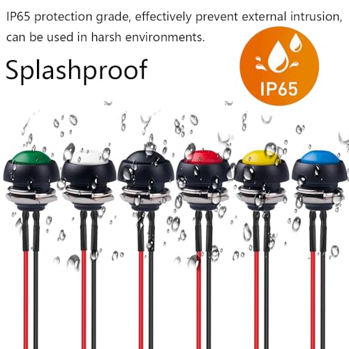Gebildet 6pcs 12mm 3A/250VAC Prewired Waterproof Momentary Push Button SPST ON/OFF, Lockless Mini Round Button for Car Trumpet, PC, Home Doorbell - style: E428