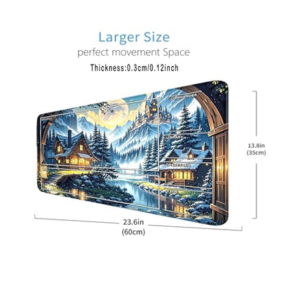 MTG Playmat- Stitched Edges Forest TCG Playmat-Non-Slip Landscape Play Mat Smooth Surface Rubber Base Board Game Mousepad 24x14 inches for Trading Card Game Playing with Storage Bags - color: Snow House Stitched Edges Mats With Zones