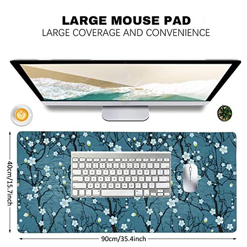 Japanese Cherry Blossom Extended Gaming Mouse Pad Large Desk Mat with Non-Slip Rubber Base and Stitched Edges,Keyboard Mouse Mat Desk Pad for Work,Game,Office,Home 35.4 * 15.7 Inch - color: Japanese Cherry Blossom