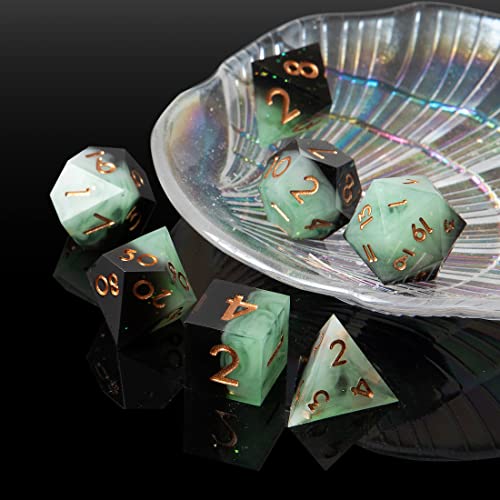 Sharp Edge DND Dice Set Handmade 7 Accessories Dice for Dungeons and Dragons TTRPG Games, Multi-Sided RPG Polyhedral Resin Sharp Edge Dice Roleplaying Games (Gradient Green) - color: Gradual Green