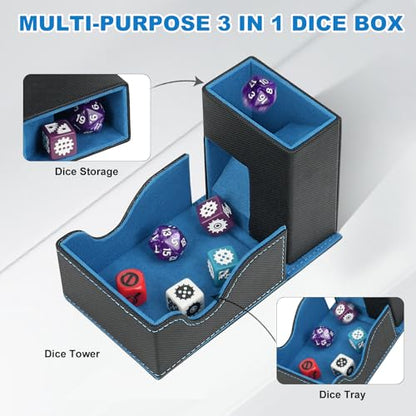 Dice Roller Tower, Magnetic Dice Tray for Rolling, Foldable Leather Dice Organizer Tower Fits for Dungeons & Dragons, MTG DM and Player, Black & Blue - color: Black & Blue, style: Style A