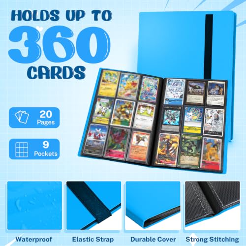 Trading Card Binder, 9 Pocket 20 Pages 360 Cards, Suitable for MTG, TCG(Light Blue) - color: Light Blue