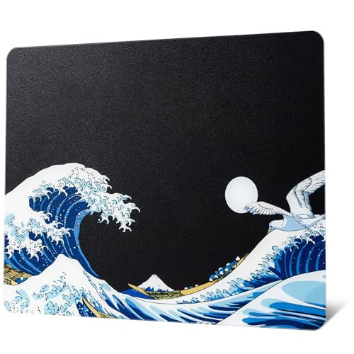 XVX Glass Mouse Pad for Gaming, Black Coral Sea Hard Gaming Mousepad, Professional Large Mouse Mat 16.2" x 12.2", Special Glass Surface with Improved Precision and Speed - color: Black(Coral Sea)