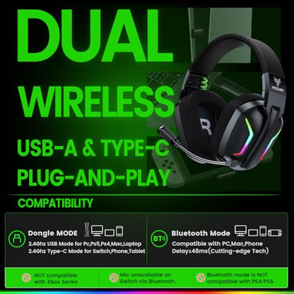 WESEARY Wireless Gaming Headset for PS5, PS4, PC, Switch| 20ms Low Latency | 2.4GHz USB & Bluetooth 5.4 Gaming Headphones with Mic, 50H Battery Life, 3D Spatial Audio, Dynamic Lighting, Aurora Black - color: Aurora Black