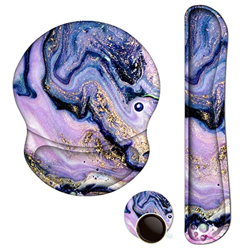 Upgraded Wrist Rest Support for Mouse Pad & Keyboard, Ergonomic Gel Mousepad Non-Slip Rubber Base Home,Office Pain Relief & Easy Typing Cushion Neoprene Cloth & Soft Memory Foam, Purple Marble - color: Purple Marble