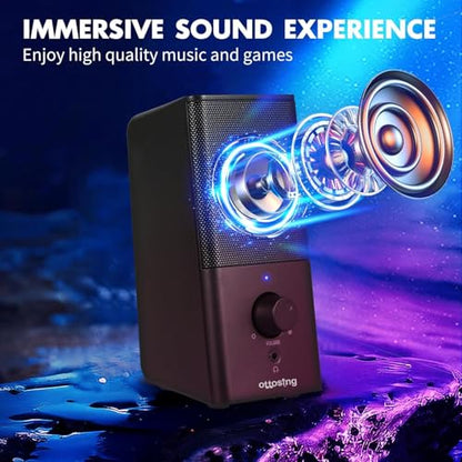 H21 Computer Speakers for Desktop PC, Full Stereo Sound, USB-Powered, Gaming Monitor Speaker with 3.5mm Aux Multimedia for Laptop/Desktop/Tablets/Phone(Black)
