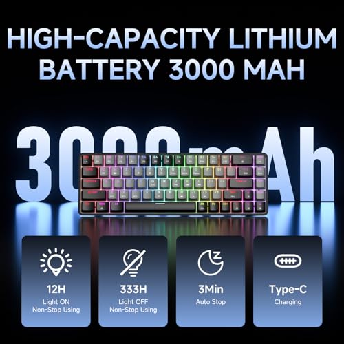 DIERYA DK68 60% Wireless Mechanical Gaming Keyboard, 3-Mode, Bluetooth 5.0/2.4G/USB-C, RGB Backlit, 68-Key Compact Mini for Windows, Mac, Linux - Clicky Blue Switch - Black/Grey - color: Black Grey/Blue Switch