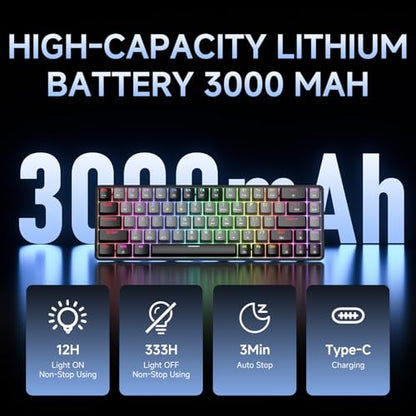 DIERYA DK68 60% Wireless Mechanical Gaming Keyboard, 3-Mode, Bluetooth 5.0/2.4G/USB-C, RGB Backlit, 68-Key Compact Mini for Windows, Mac, Linux - Clicky Blue Switch - Black/Grey - color: Black Grey/Blue Switch