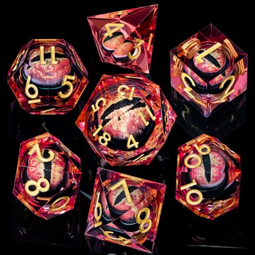 ARUOHHA DND Resin Dice Dragon Eye Dice Liquid Core Red Sharp Edged Dice Set with Gift Box, Polyhedral D and D Dice Set Role Playing Game D20 D12 D10 D8 D6 D4 - color: Ly03-red