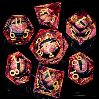 ARUOHHA DND Resin Dice Dragon Eye Dice Liquid Core Red Sharp Edged Dice Set with Gift Box, Polyhedral D and D Dice Set Role Playing Game D20 D12 D10 D8 D6 D4 - color: Ly03-red