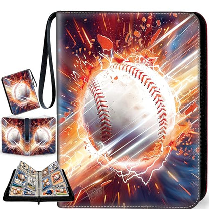 Baseball Card Binder with Sleeves, 4-Pocket Portable Card Protectors Album Holder Book with Zipper, Fits 400 Cards with 50 Removable Sleeves, Baseball Cards Display Storage Carrying Case -GYYS03 - color: Baseball-GYYS03-400 cards