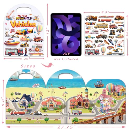 3-Pack Reusable Sticker Books for Toddlers 2-4 Years, Vehicles Truck, Animals & Farm Jelly Activity Stickers for Boys Girls Road Trip Airplane Train Travel Essentials Toy for Kids Birthday Gifts