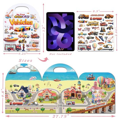 3-Pack Reusable Sticker Books for Toddlers 2-4 Years, Vehicles Truck, Animals & Farm Jelly Activity Stickers for Boys Girls Road Trip Airplane Train Travel Essentials Toy for Kids Birthday Gifts