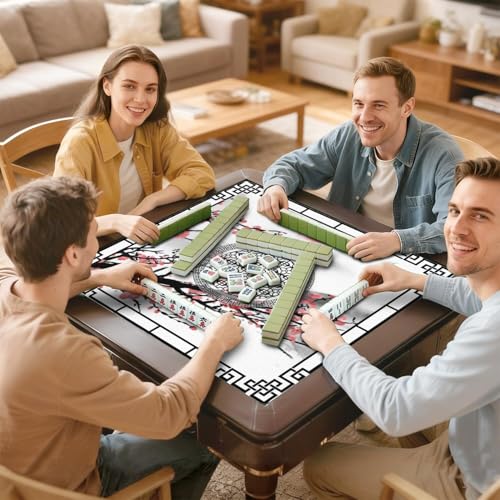 Elegant Mahjong Mat for Table, 31.5*31.5in Anti Slip Mahjong Table Cloth, Noise Reduction, Neoprene Mah jongg Mat with Carrying Bag & 3 Dices, Poker Board Tile Games Mats, Chinese Ink Painting Style - color: Ink Style02