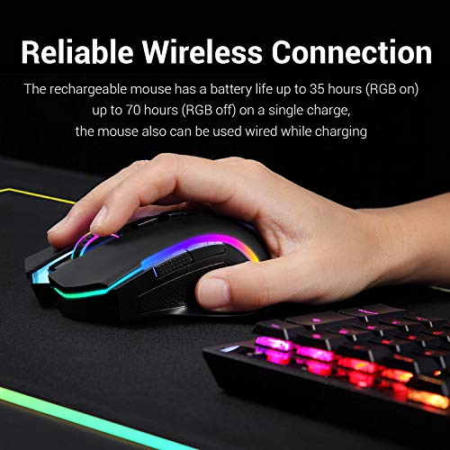 Redragon M602 Griffin RGB Gaming Mouse, Tri-Mode 2.4G/USB-C/Bluetooth Mouse Gaming, RGB Spectrum Backlit Ergonomic Mouse with 7 Programmable Backlight Modes up to 8000 DPI for Win PC Gamers (Wireless) - color: Black