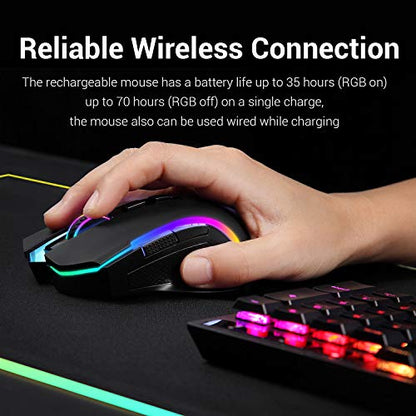 Redragon M602 Griffin RGB Gaming Mouse, Tri-Mode 2.4G/USB-C/Bluetooth Mouse Gaming, RGB Spectrum Backlit Ergonomic Mouse with 7 Programmable Backlight Modes up to 8000 DPI for Win PC Gamers (Wireless) - color: Black