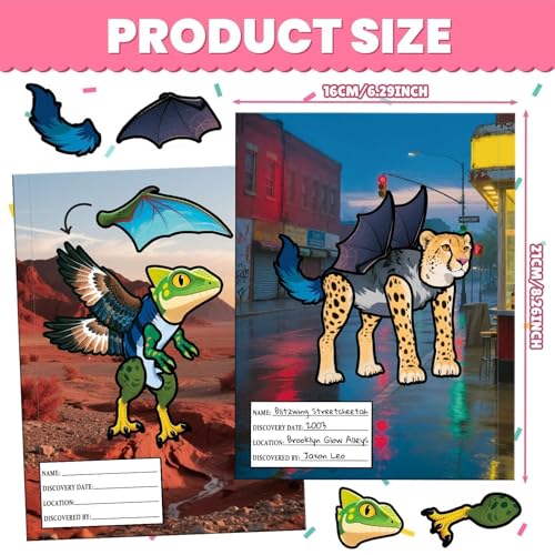 PARTYWIND Cryptid Construction Kit Sticker Book for Kids Age 3-5 | Build Your Own Animals, 16 Scenes, 11 Sheet Stickers, Airplane Travel Toys Essentials for Boys & Girls, Toddler Sticker Book